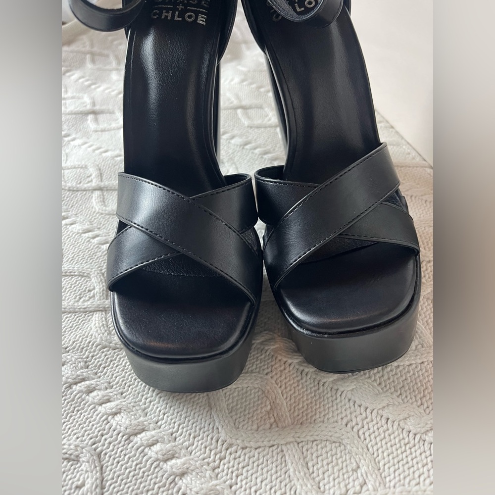 Chase + Chloe Black Strappy Adjustable Platform Heels Various Sizes - Picture 12 of 14